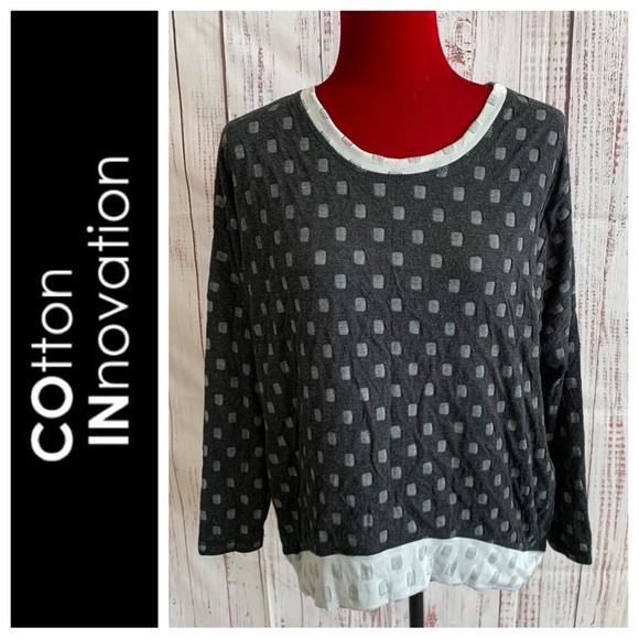 Charcoal Grey Square-Dot Knit Top  { Cotton Innovation } - Picture 1 of 8